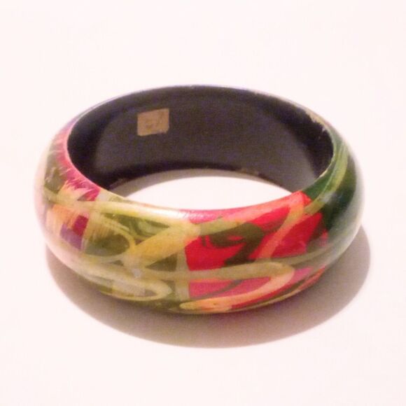 Hand Painted Abstract Design Wood Bangle Bracelet * - Picture 1 of 4